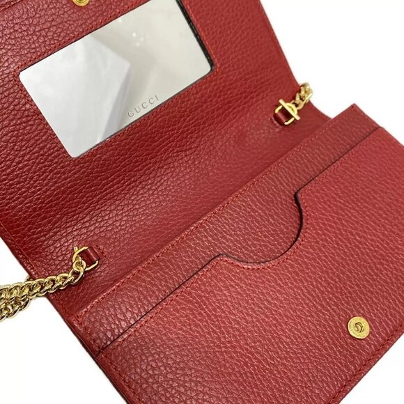 100% Authentic GUCCI GG Marmont Leather MIni Chain Bag Red Leather 607-112224 - Picture 8 of 10